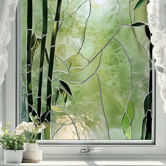 Frosted Bamboo Window Sticker, Self-Adhesive PVC Decorative Window Cling, Light Filtering Glass Sticker for Bathroom, Office, Door, Easy Install & Removable, 17.71 x 39.37IN