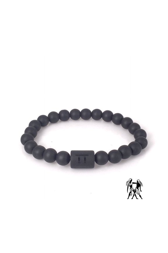 Unisex Beaded Bracelet Frosted Black Onyx Stone Bracelet with Geometric Pattern and 8MM Beads 19cm Length Beaded