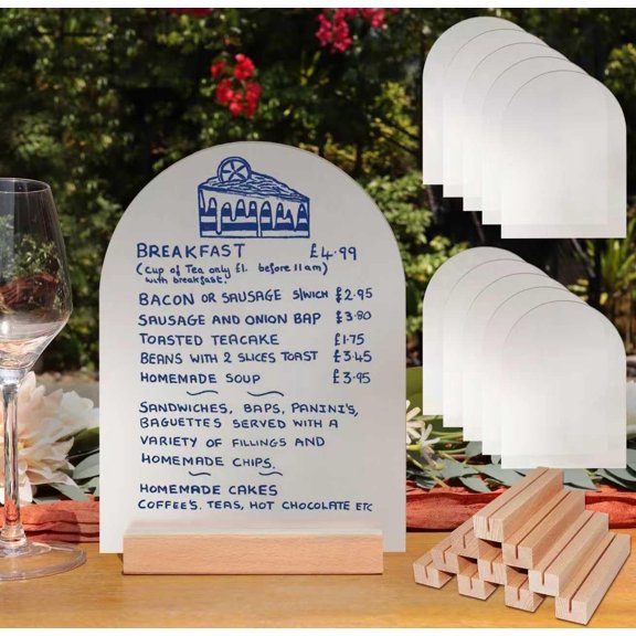 Frosted Blank Arch Sign with Wooden Stands - 10 Pack DIY Customizable Sign Kit for Wedding Table Numbers, Restaurant Party Bridal Shower (6x8 Inch)