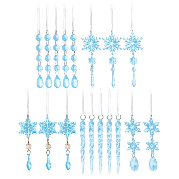 Frosted Blue Crystal Snow Icicle Acrylic Ornament Cottage Living Room Neutral Winter Wall Decor