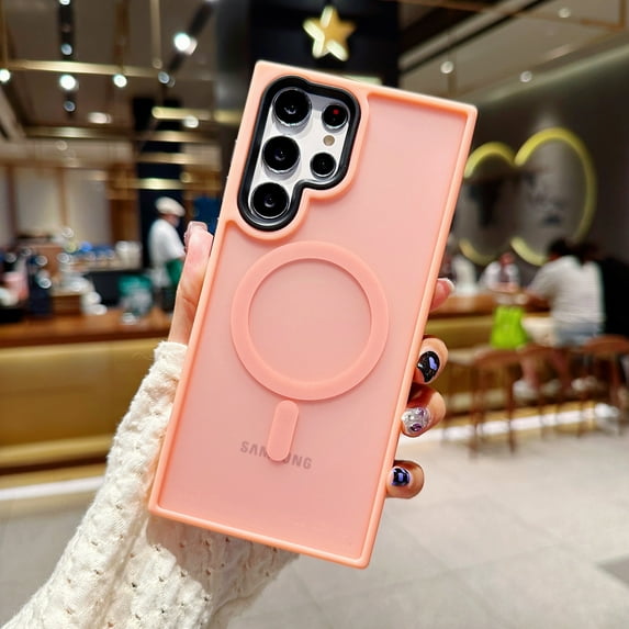 Frosted Case for Samsung Galaxy S23 Ultra, Skin-Feel Strong Magnetic Phone Cover Compatible with MagSafe, Milirary Grade Drop Protection Shockproof Translucent Lightweight Slim Case, Pink