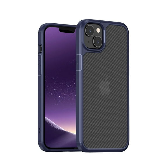 Frosted Case for iPhone 14, Carbon Fiber Translucent Wireless Charging Cover with Soft Silicone Military Grade Shockproof Anti-Fingerprints Skin-Frinedly Case for iPhone 14,Blue