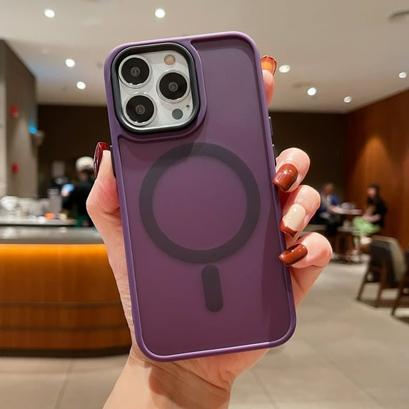 Frosted Case for iPhone 14 Plus, Skin-Feel Strong Magnetic Phone Cover Compatible with MagSafe, Milirary Grade Drop Protection Shockproof Translucent Lightweight Slim Case, Darkpurple