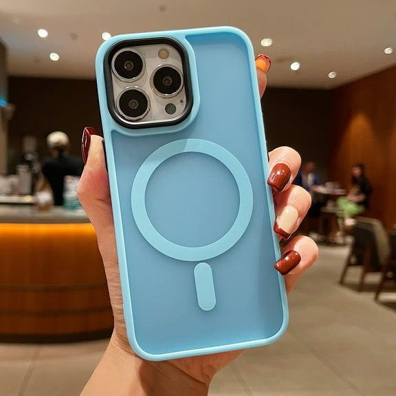 Frosted Case for iPhone 15 Pro, Skin-Feel Strong Magnetic Phone Cover Compatible with MagSafe, Milirary Grade Drop Protection Shockproof Translucent Lightweight Slim Case, Blue