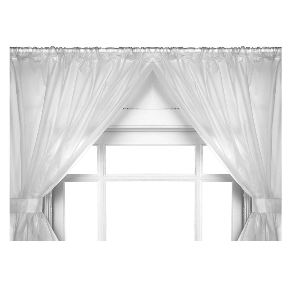 Frosted Clear Double Swag Vinyl Bathroom Window Curtains w/ Tie Backs