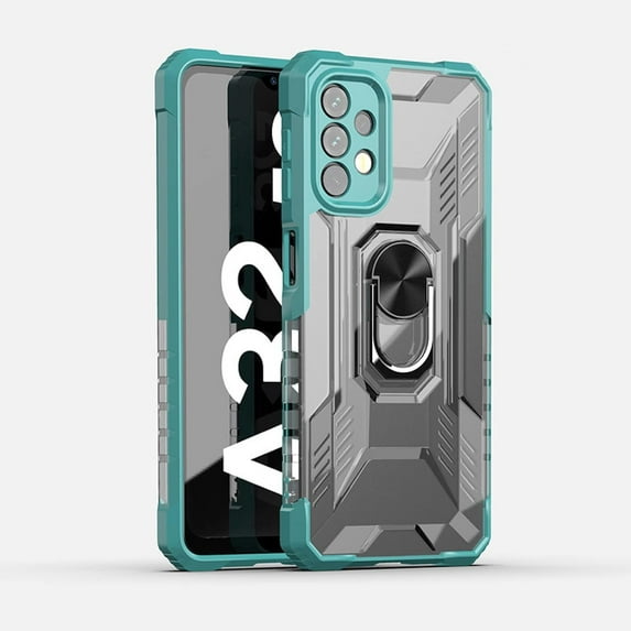 Frosted Clear Shockproof Armored Phone Case for Samsung Galaxy S21 Ultra Plus FE with Stand, Magnetic Back(Green,S21)