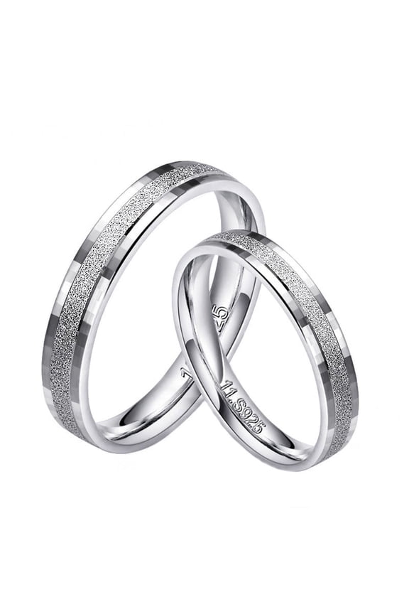 Frosted Couple Rings Matching Set Silver Plated Promise Rings Anniversary Wedding Bands Engagement For Couples
