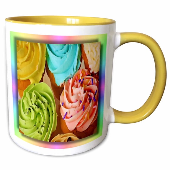 3drose, Frosted Cupcakes, 11oz Two-tone Yellow Mug