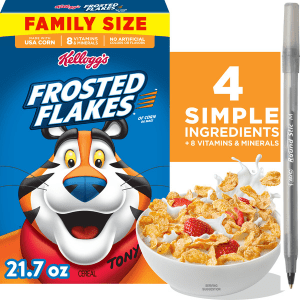 Frosted Flakes Breakfast Cereal, Fat Free, Family Size with pan