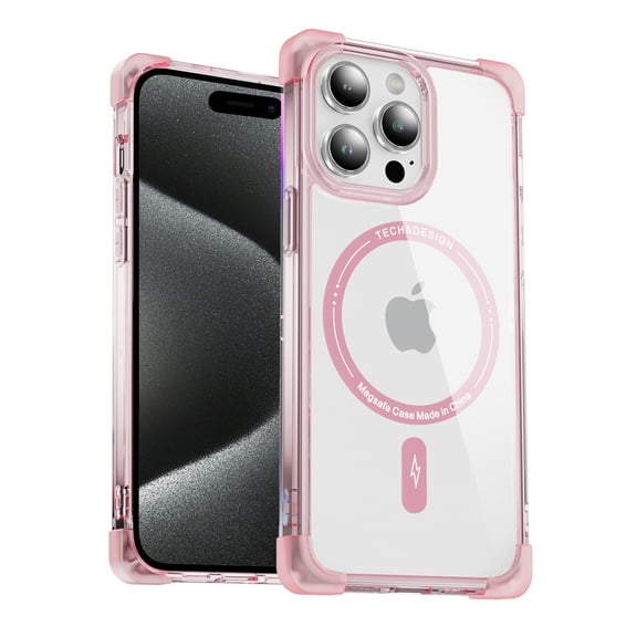 Frosted Four Corners Thickened Air Cushion for iPhone 11 Pro Max Case, 4 Corners Airbag Anti-Fall Magnetic[Compatible With Magsafe] Transparent Bracket Case Camera Protection Cover,Pink