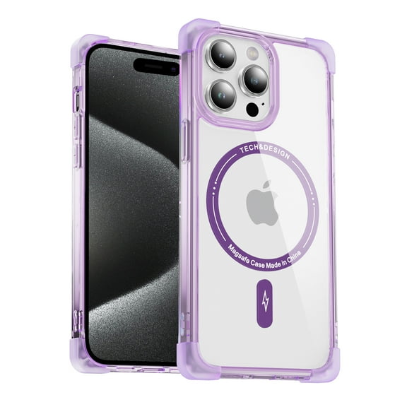 Frosted Four Corners Thickened Air Cushion for iPhone 13 Pro Max Case, 4 Corners Airbag Anti-Fall Magnetic[Compatible With Magsafe] Transparent Bracket Case Camera Protection Cover,Purple