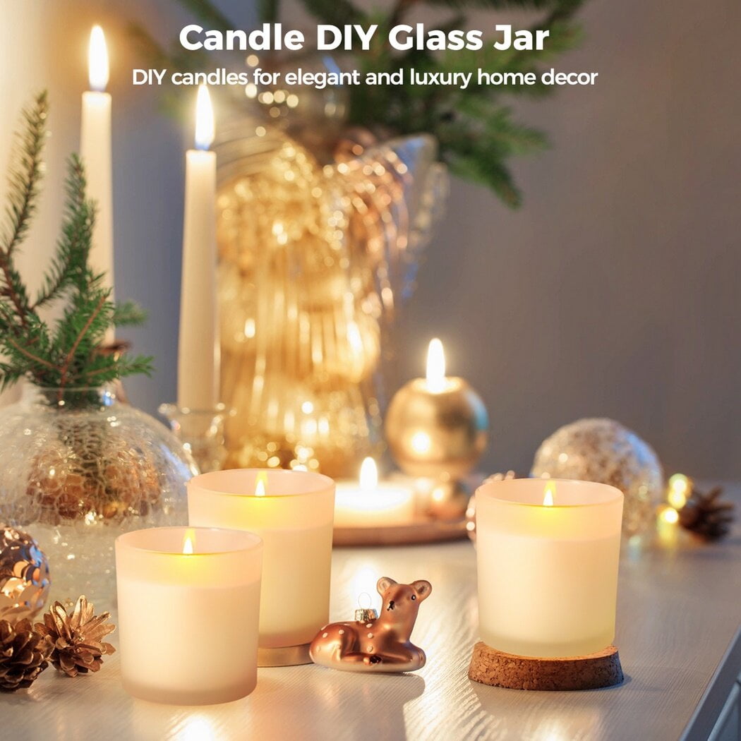 Frosted Glass Candle Jars, 12 Pack Candle DIY Glass Jars with Bamboo