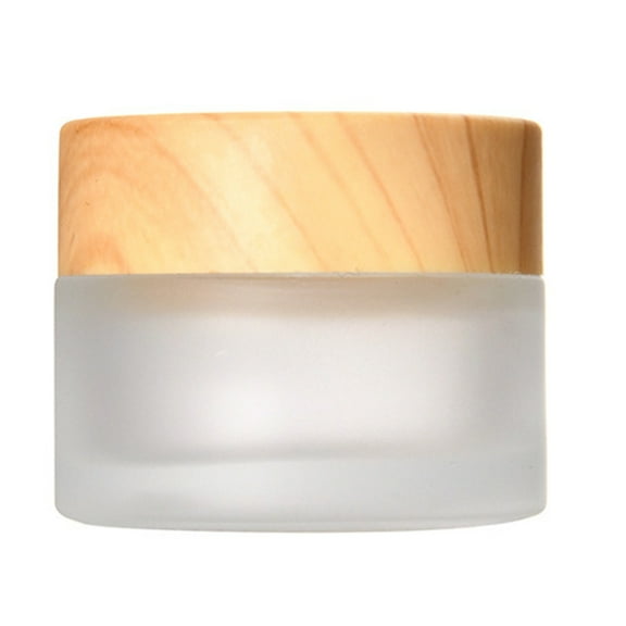 Frosted Glass Cream Jar Bottle with Wood Grain Lid Refillable Mini Lotion Jars Empty Cosmetic Containers for Makeup
