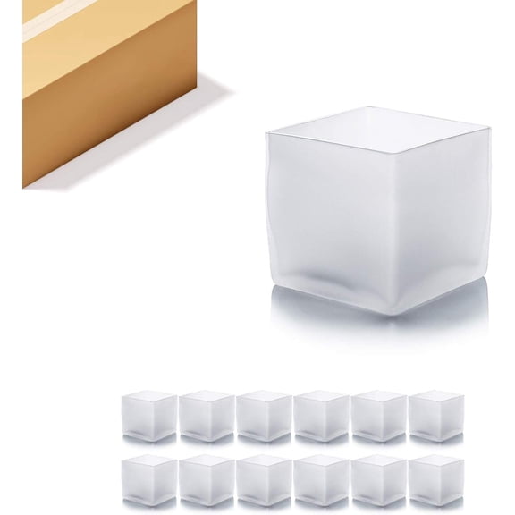 Frosted Glass Cube Vase Set, 5"x5"x5", Hand-Blown Decorative Container for Candles, Flowers, Terrariums, Home & Event Decor, 12 Pieces