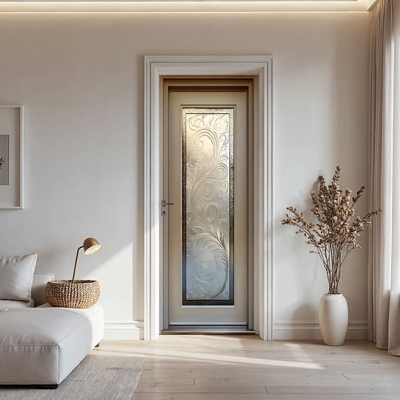 Frosted Glass Floral Etching Door Sticker - Self-Adhesive PVC Modern Elegant Style Decal for Bathroom, Bedroom & Wall Decor