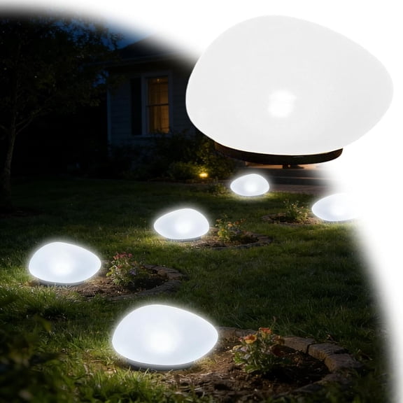 Frosted Glass Solar Pathway Stones, Rock-Shaped Landscape Lighting for Outdoor Garden Walkway Patio Yard Decoration(1pcs,C,White)