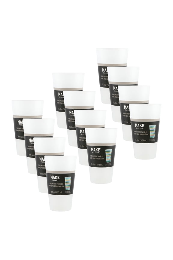 Frosted Glass Sublimation Tumbler by Make Market 16oz Drinkware for Custom Heat Transfer - Hand Wash Only - 12 Pack