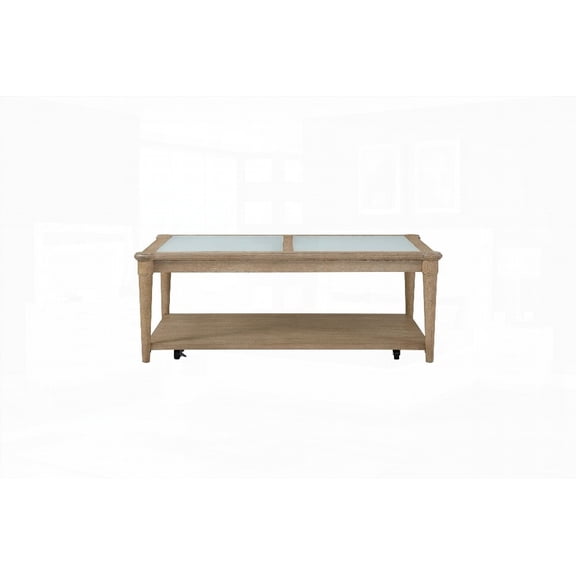 Frosted Glass Top Cocktail Table Equipped with Casters and a Sand Finish