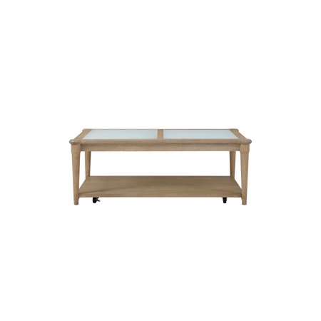 Frosted Glass Top Cocktail Table With , Sand Finish Transitional Casual Design Solid Wood + Glass, 48.51 In. Depth, 29.19 Width, 18.42 Height, 75.54 Lb Weight Table, Transitional, 50in 30in 18.42in