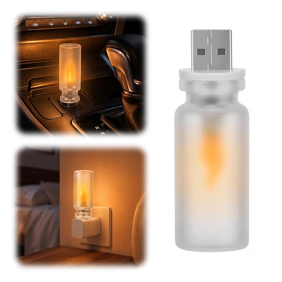 Frosted Glass USB Flickering Flame Light, Mini Plug In Flickering Flame Night Lamp, 0.5W Plug and Play Ambient Light for Car Laptop PC Home Room Decor (Style B)