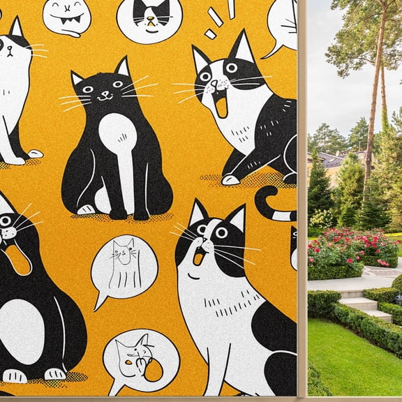 Frosted Glass Window Film Privacy Films Static Clings Uv Protection Sun Blocking Window decal Kit for Home Bathroom Office Cute Cat (1)1