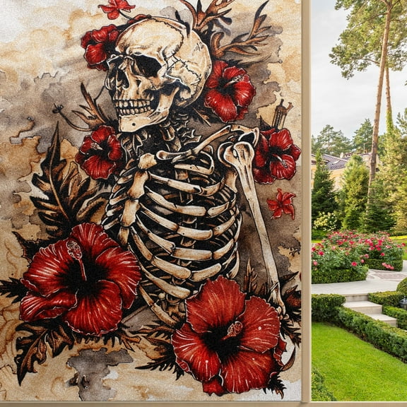 Frosted Glass Window Film Privacy Films Static Clings Uv Protection Sun Blocking Window decal Kit for Home Bathroom Office Skull (1)