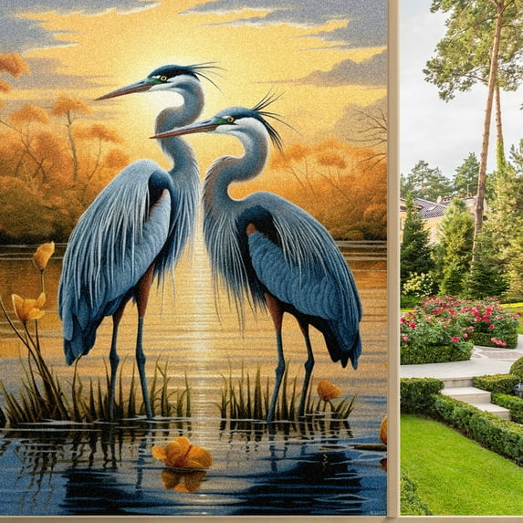 Frosted Glass Window Film Privacy Films Static Clings Uv Protection Sun Blocking Window decal Kit for Home Bathroom Office Two Blue Herons Standing