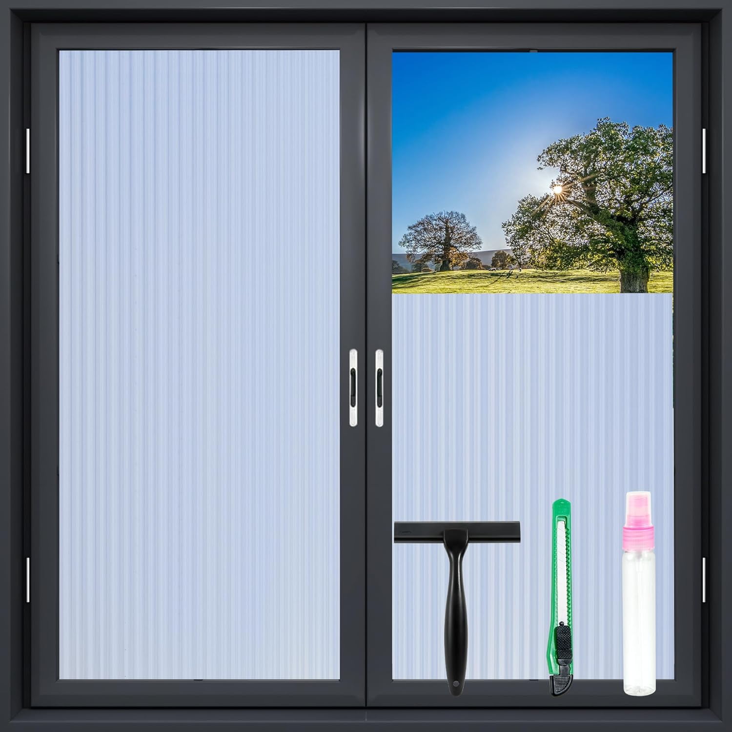 Frosted Glass Window Film with Tools,Reusable Window Privacy Film