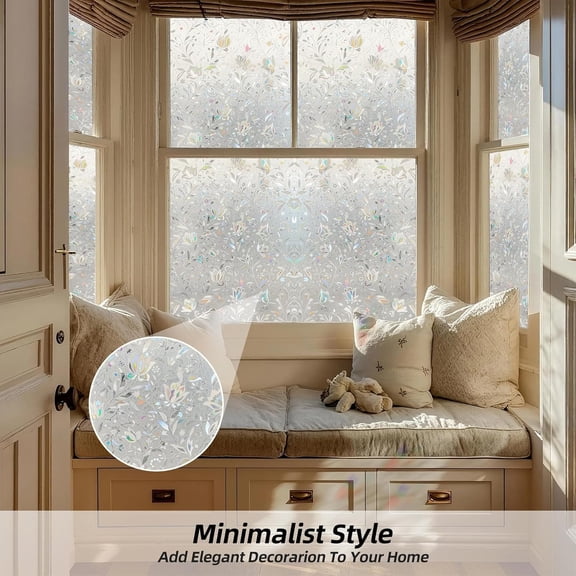 Frosted Glass Window Privacy Film Decorative, Bathroom Window Privacy Film for Glass Windows Cover, Static Cling, Removable, Reusable, Anti-, Heat Blocking