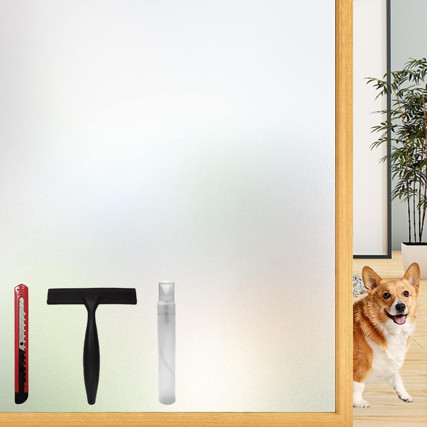 Frosted Glass Window Privacy Film with Installation Tools, Removable