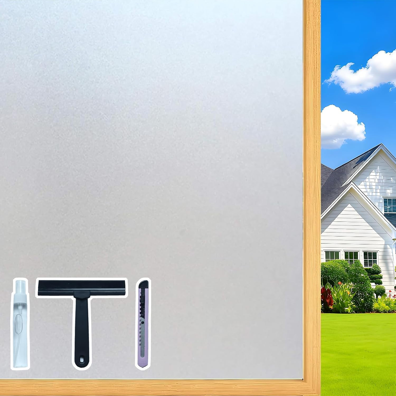 Frosted Glass Window Privacy Film Removable Heat Blocking UV Protection Static Cling Window Film for Bathroom Home Door Office Pure 17.5 x 78.7 Inches