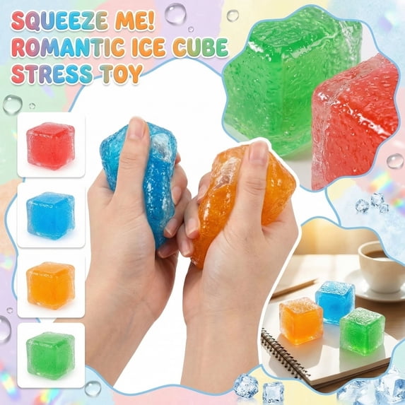 Frosted Ice Cube Squeeze Toys for Adults Teens, Soft Sensory Fidget Stress Relief Cube for Mood Calming Focus Improvement, Home School Office Desk Travel Daily Carry