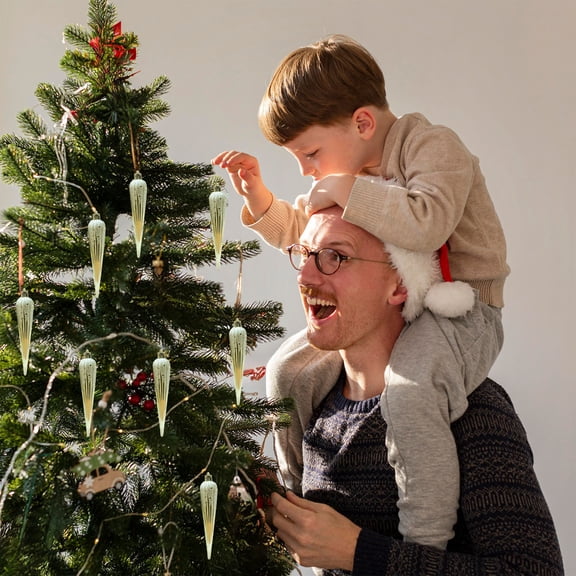 Frosted Ice Strip Christmas Ornament Set Glitter Christmas Tree Decorations Hanging Balls Winter Wonderland Decor Holiday Home Decorations Christmas Tree Ornaments