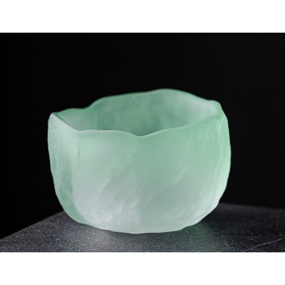 Frosted Irregular Glacier Textured Glass Teacup, Handmade Wavy Rim Small Drinking Cup 60ml for Whiskey Tea Sake Espresso, Decorative Art Glass Drinkware for Home Bar Kitchen
