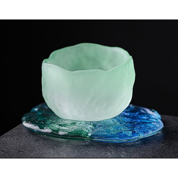 Frosted Irregular Glacier Textured Glass Teacup, Handmade Wavy Rim Small Drinking Cup 60ml for Whiskey Tea Sake Espresso, Decorative Art Glass Drinkware for Home Bar Kitchen