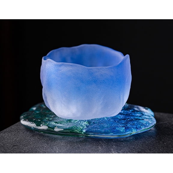 Frosted Irregular Glacier Textured Glass Teacup, Handmade Wavy Rim Small Drinking Cup 60ml for Whiskey Tea Sake Espresso, Decorative Art Glass Drinkware for Home Bar Kitchen