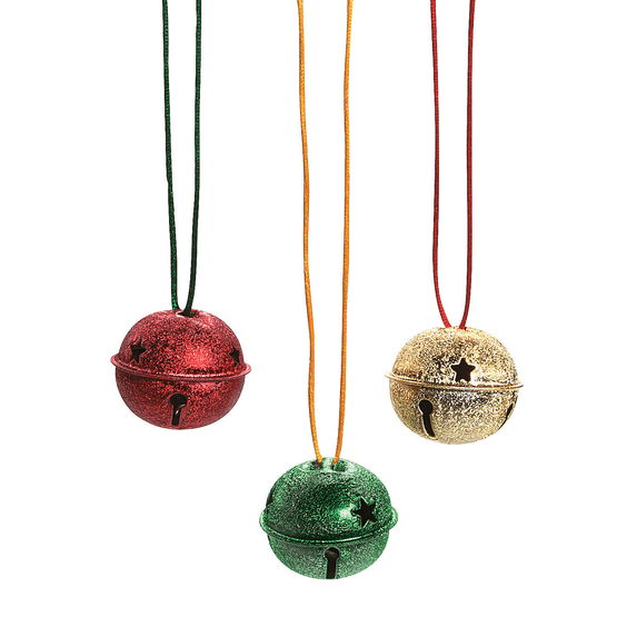 Frosted Jingle Bell Necklace - Party Favors - 12 Pieces