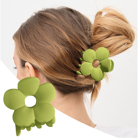 Frosted Large Flower Grip 9749D Green Flower Grip - Large Flower Grip Clip Design Hair Clip Female Back of The Head Shark Clip Hair Clip Headdress Long Hair Girls Short Hair Effect Makeup Organizers
