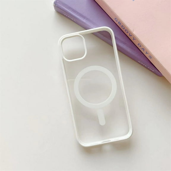 Frosted Magnetic Case for iPhone 15 Pro Max Compatible with MagSafe Wireless Charging Non Yellowing Transparent Acrylic Back Soft TPU Frame Case Cover for iPhone 15 Pro Max 6.7", White