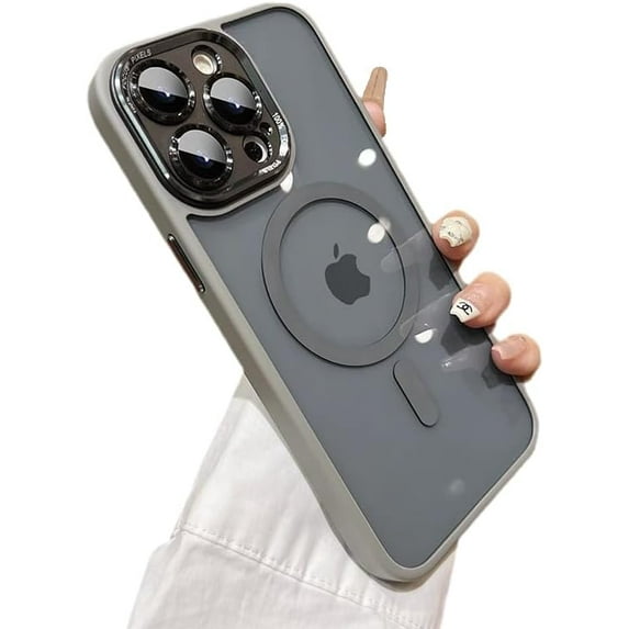 Frosted Matte Metal Camera Lens Protection Case for iPhone, Compatible with MagSafe Wireless Charging (Grey,iPhone 14 Plus)