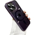 thumbnail image 1 of Frosted Matte Metal Camera Lens Protection Magnetic Case for iPhone, Compatible with MagSafe Wireless Charging (Purple,iPhone 15 Plus), 1 of 6