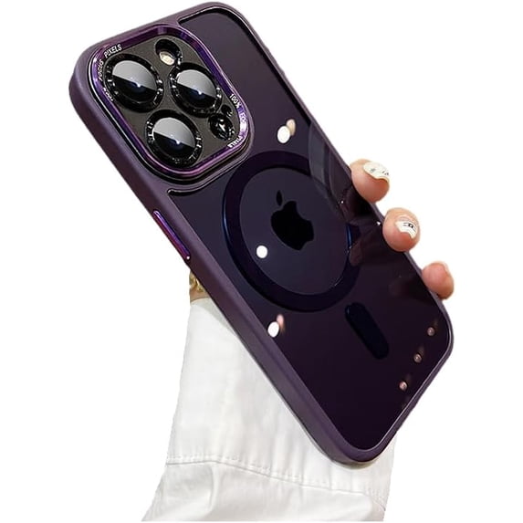 Frosted Matte Metal Camera Lens Protection Magnetic Case for iPhone, Compatible with MagSafe Wireless Charging (Purple,iPhone 15 Pro)