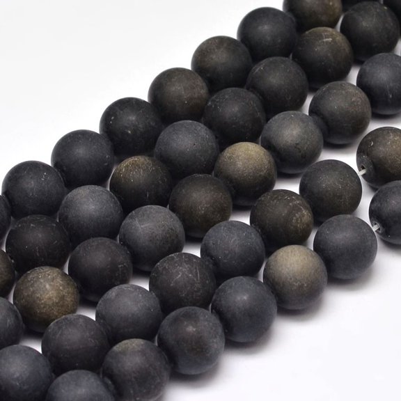 Frosted Natural Golden Sheen Obsidian Round Bead Strands 12mm Hole: 1mm about 31pcs/strand 15 inch
