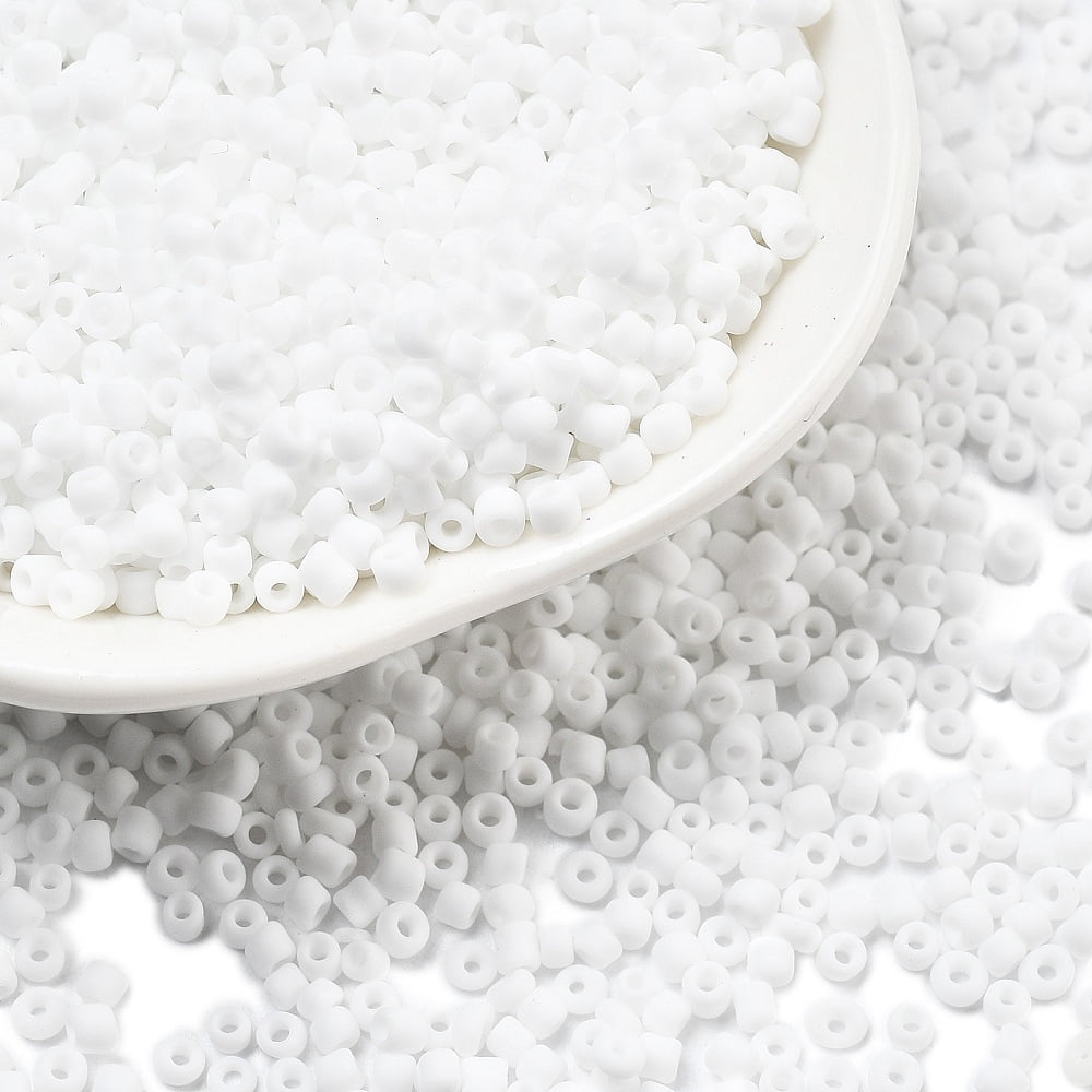 Frosted Opaque 12/0 Glass Seed Beads Round White 2x1~2mm Hole: 0.5mm about 30000pcs/bag 440~450g/bag