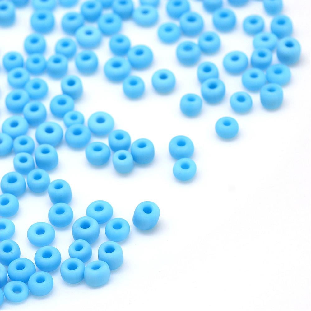 Frosted Opaque Glass Seed Beads Round Deep Sky Blue 4~5x2.5~5mm Hole: 1mm 4500pcs/bag 440~450g/bag