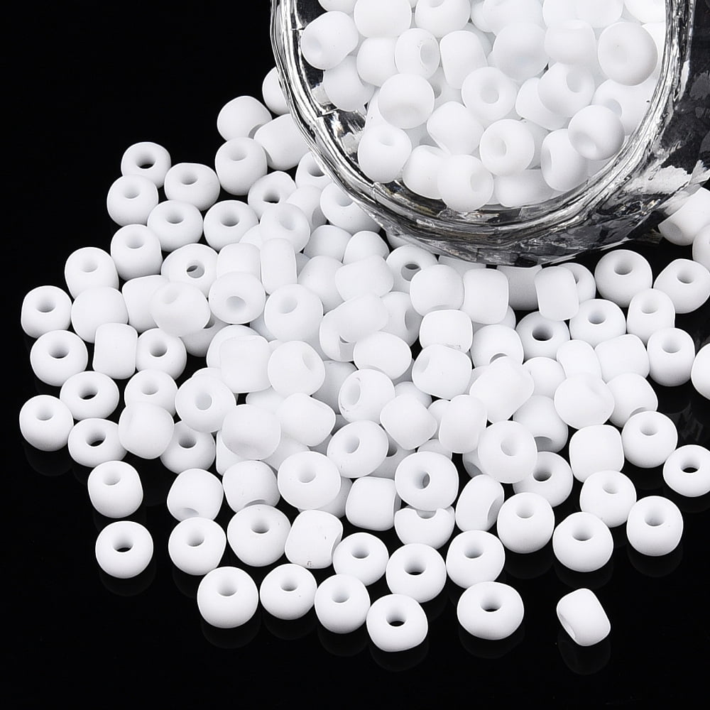 Frosted Opaque Glass Seed Beads Round White 4~5x2.5~5mm Hole: 1mm 4500pcs/bag 440~450g/bag