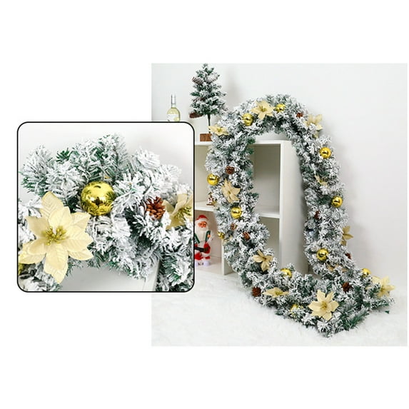 Frosted Pine Christmas Decorative Rattan White Flocked Garland - Doorway Staircase Handrail Branches Set Holiday Decor