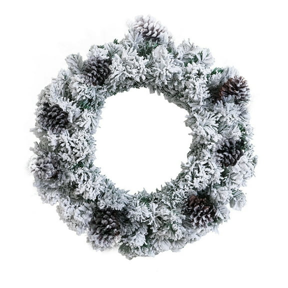 Frosted Pine Cone Christmas Wreath, 60x60cm 3D White Artificial Garland for Door and Wall Holiday Decor