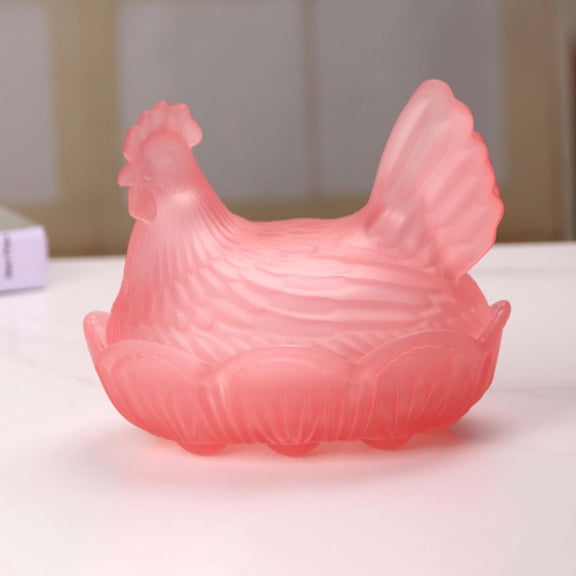 Frosted Pink Glass Hen Candy Dish with Lid 6.69 x 5.71 x 5.51 Inch Chicken Shaped Decorative Storage Jar for Candy Cookies Sugar Farmhouse Kitchen Countertop Display