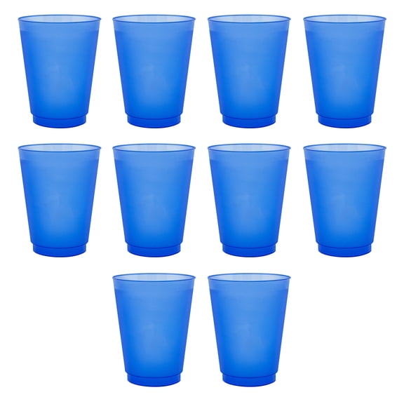 Frosted Plastic Stadium Cup 16 oz. Set of 10, Bulk Pack - Shatterproof, Flexible, Reusable Party Cups - Blue